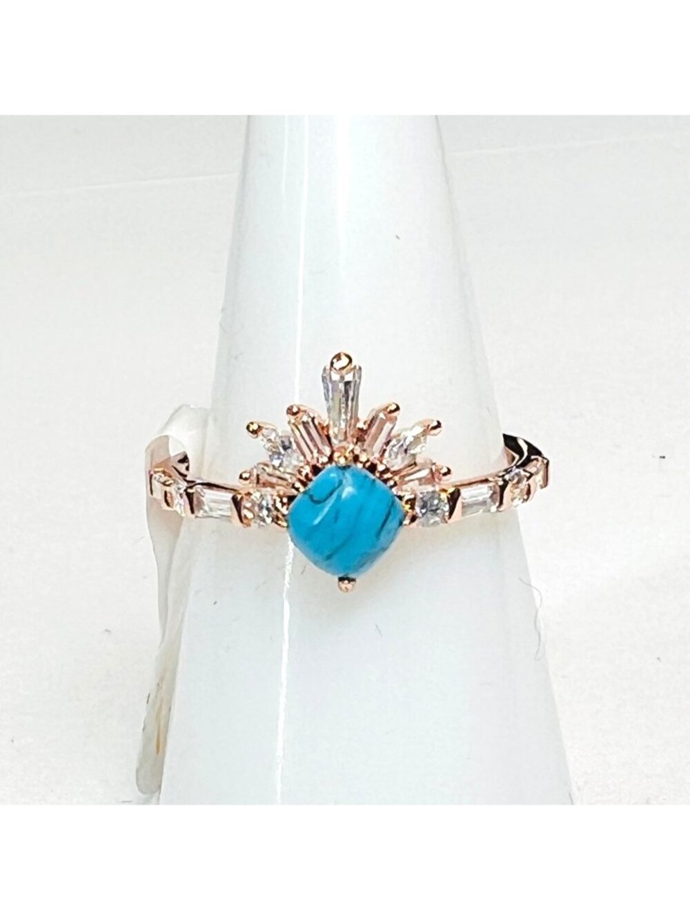 Bomb Party Turquoise Tiara Crown Ring - Rose Gold Band